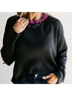 Colorblock Waffle Knit Long Sleeve Top size S